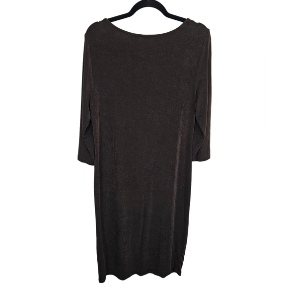 Chico's Traveler Size 2 Large Acetate Slinky Stretchy Brown Midi Dress - Picture 2 of 9